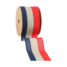 2.5" WIRED RED/ NATURAL/ BLUE BUNTING STRIPE RIBBON -BY THE YARD