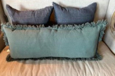 LARGE COTTON LUMBAR PILLOW with FRINGE - GREEN - SALE